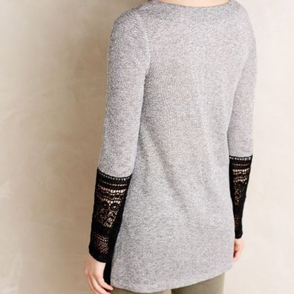 Anthropologie Recessed Lace Sweatshirt Pullover Long-Sleeve Gray Tunic Top - Picture 2 of 7